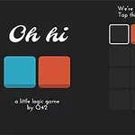 Cuadrícula en pantalla con cuadrados de colores azul y rojo y texto introductorio en inglés