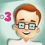 Ilustración de un personaje animado con gafas sonriendo, junto a una operación matemática simple 1 + 2 = 3 sobre un fondo verde claro