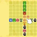 Interfaz de un juego con una cuadrícula llena de bloques de animales en diferentes colores y un cursor de mano seleccionando uno de los bloques