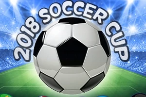 Balón de fútbol en el centro de un estadio iluminado con el texto 2018 Soccer Cup alrededor