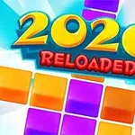 Texto 2020 Reloaded en colores brillantes con bloques de colores en fondo azul