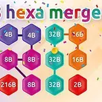 Hexágonos de colores con números dentro conectados entre sí, rodeados de confeti colorido