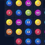 Una cuadrícula oscura con círculos de colores numerados que varían entre 2 y 128