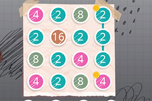 Tablero con círculos numerados de colores pastel en una cuadrícula, con líneas conectando algunos números y un fondo de papel con dibujos