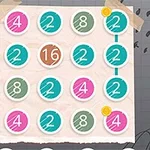 Tablero con círculos numerados de colores pastel en una cuadrícula, con líneas conectando algunos números y un fondo de papel con dibujos
