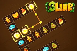 Conexión de fichas con imágenes de galletas navideñas y pasteles en un tablero de juego con el logo Blink en la esquina