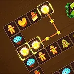 Conexión de fichas con imágenes de galletas navideñas y pasteles en un tablero de juego con el logo Blink en la esquina