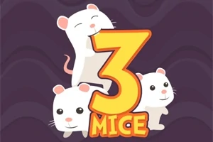 Tres ratones blancos adorables alrededor de un número tres amarillo con la palabra Mice en un fondo oscuro