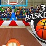 Pantalla de un juego de baloncesto en 3D con una pelota y una cancha, acompañado de una multitud en las gradas