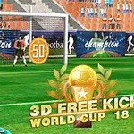 Jugador a punto de cobrar un tiro libre con un portero y defensa en la portería, junto a un logotipo dorado de balón de fútbol