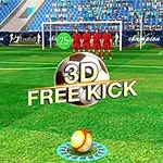Campo de fútbol virtual con un balón listo para un tiro libre, un portero y una barrera de jugadores con uniformes rojos en el fondo
