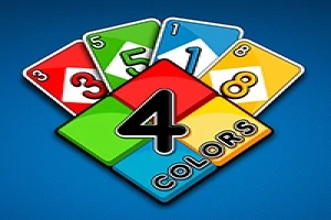 Cartas de cuatro colores con números, destacando un rombo central con el texto 4 Colors en un fondo azul