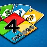 Cartas de cuatro colores con números, destacando un rombo central con el texto 4 Colors en un fondo azul
