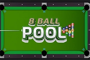 Mesa de billar verde con la palabra POOL en el centro y bolas de billar numeradas a la derecha