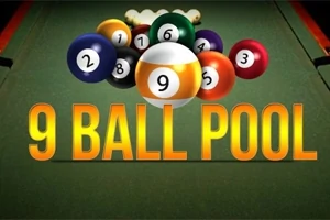 Bolas de billar numeradas sobre una mesa de billar con la inscripción 9 Ball Pool