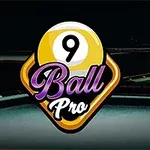 Un logo con una bola de billar número 9 en el centro sobre una mesa de billar