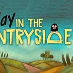 Ilustración de un paisaje campestre con un pájaro y un topo asomando, con texto grande y colorido en el centro