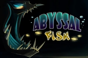 Creatura marina con dientes afilados junto a letras que dicen Abyssal Fish y burbujas a su alrededor