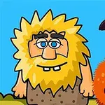 Un personaje con cabello y barba amarillos junto a una criatura anaranjada con un solo ojo y un sombrero rojo