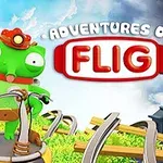 Un personaje verde con casco y cinturón está en un vehículo, rodeado de estructuras metálicas y un paisaje colorido