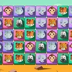 Cuadrícula de iconos coloridos con caras de animales como elefantes, tigres, y monos en un fondo de paisaje desértico