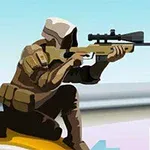 Francotirador encapuchado en postura de disparo sobre un edificio con un rifle de precisión