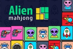 Ilustración colorida con fichas de temáticas alienígenas, incluyendo extraterrestres, naves espaciales y robots