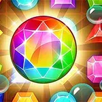 Una esfera multicolor brillante rodeada de gemas de diferentes formas y colores resplandecientes