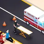 Una ambulancia estacionada en la calle junto a un herido atendido por una persona, mientras un paramédico prepara una camilla