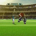 Un jugador de fútbol americano en un estadio observa un balón siendo atrapado por unas manos gigantes