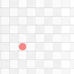 Círculo rojo y tres círculos grises en una cuadrícula blanca