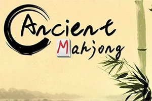 Texto Ancient Mahjong con fondo de bambú y diseño de estilo oriental