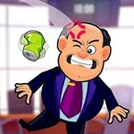 Hombre caricaturizado en traje, con rostro de enojo, siendo golpeado en la cabeza por una lata