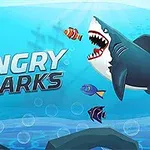Tiburón agresivo persiguiendo peces de colores en un océano con rocas y plantas marinas