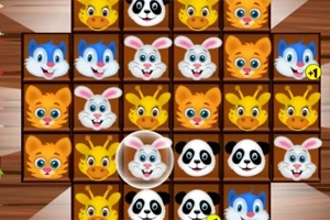 Tablero de juego con fichas de animales sonrientes como pandas, conejos y jirafas en una cuadrícula