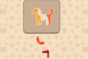 Ilustración de un perro de colores naranja y blanco, con piezas de rompecabezas en la parte inferior