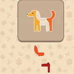 Ilustración de un perro de colores naranja y blanco, con piezas de rompecabezas en la parte inferior