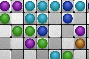 Arcade Lines Deluxe Filas de esferas de colores (morado, verde, azul y naranja) sobre una cuadrícula gris