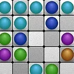 Arcade Lines Deluxe Filas de esferas de colores (morado, verde, azul y naranja) sobre una cuadrícula gris