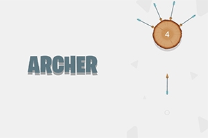 Fondo claro con una sección de tronco mostrando el número cuatro y unas flechas clavadas, acompañado de la palabra ARCHER en letras grandes