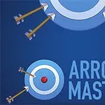 Diana con flechas clavadas en el borde y texto ARROW MASTER sobre fondo azul