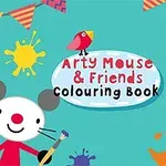 Libro para colorear con un personaje de ratón artístico y salpicaduras de pintura de colores