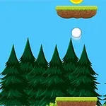 Bosque animado con plataformas flotantes, monedas y una esfera blanca en movimiento