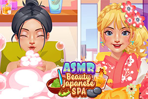 Dos mujeres en un spa, una disfrutando de un baño de burbujas y otra vistiendo un kimono colorido con flores en el cabello