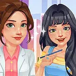 Dos mujeres jóvenes sonrientes, una con bata blanca y la otra con overol azul, rodeadas de un fondo urbano colorido