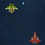 Naves espaciales de color verde y rojo en un fondo oscuro estrellado