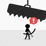 Dibujo de una figura de palo con un arco y flecha, con un símbolo de advertencia rojo sobre su cabeza y una trampa encima