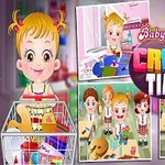 Niña rubia sonriente con coletas rojas rodeada de imágenes pequeñas realizando manualidades y tareas creativas