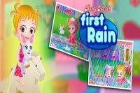 Disfrutemos la primera lluvia de Baby Hazel con su amiga y Conejo el liebre