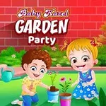Tres niños sonrientes en un jardín, uno sosteniendo una regadera y los otros cuidando macetas con plantas y flores frente a una pared de ladrillos